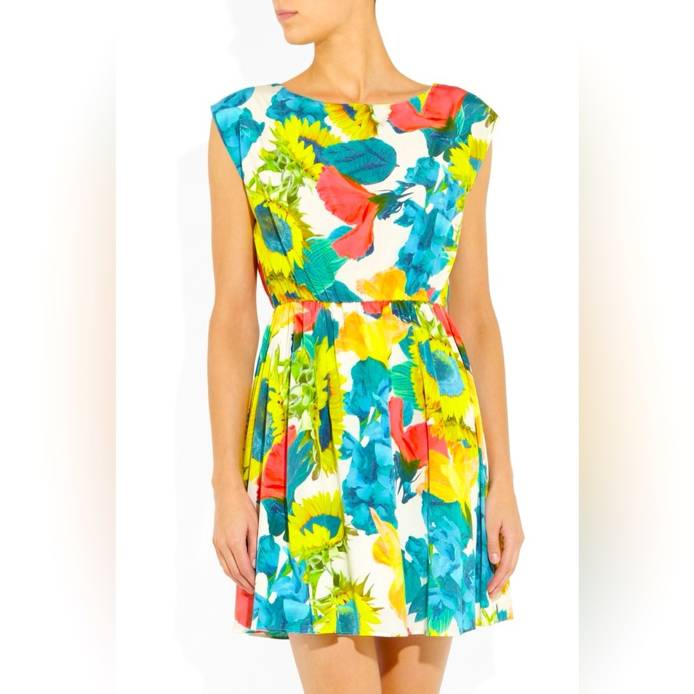 Alice + Olivia Alissa Sunflower Floral Print  Silk Dress - Picture 2 of 15